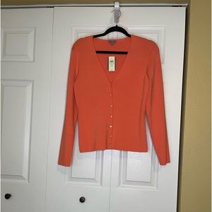 ANN TAYLOR Orange Coral Button-Up Knit Cardigan Sweater - NWT